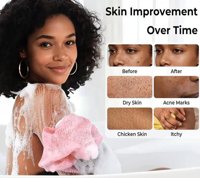 Alt view image 3 of 7 - Afro Scrubber African Net Sponge - 2 Pieces Authentic African Wash Cloths - Exfoliating Body Sponges for Showering Forest & BabyPink - Back Scrub Exfoliator Shower Loofah for Body Bath Accessories