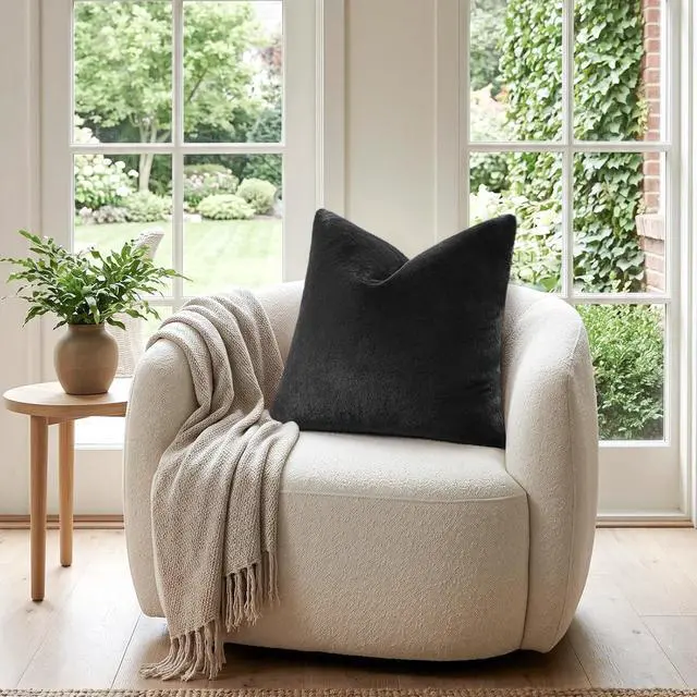 Alt view image 6 of 7 - Pallene Faux Fur Decorative Throw Pillow Covers 18x18 Set of 2, Black | Soft Plush Texture, Fuzzy Fluffy Feel, Cozy Modern Home Accent Pillow Covers for Couch, Sofa, Bed, Living Room