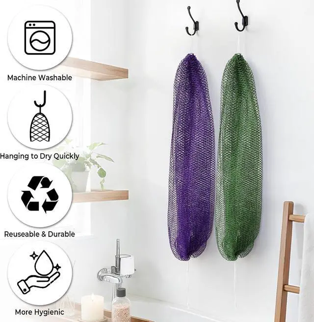 Alt view image 6 of 7 - Afro Scrubber African Net Sponge - 2 Pieces Authentic African Wash Cloths - Exfoliating Body Sponges for Showering Forest & BabyPink - Back Scrub Exfoliator Shower Loofah for Body Bath Accessories