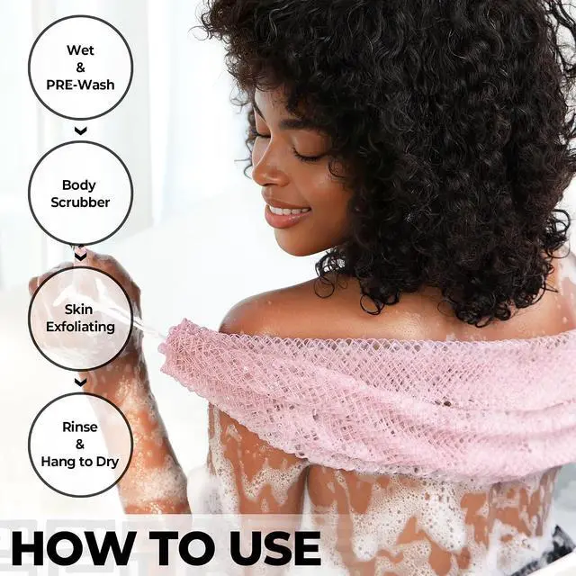 Alt view image 5 of 7 - Afro Scrubber African Net Sponge - 2 Pieces Authentic African Wash Cloths - Exfoliating Body Sponges for Showering Forest & BabyPink - Back Scrub Exfoliator Shower Loofah for Body Bath Accessories