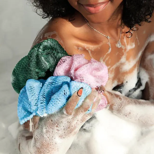 Alt view image 7 of 7 - Afro Scrubber African Net Sponge - 2 Pieces Authentic African Wash Cloths - Exfoliating Body Sponges for Showering Forest & BabyPink - Back Scrub Exfoliator Shower Loofah for Body Bath Accessories