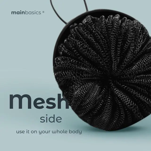 Alt view image 3 of 7 - MainBasics Shower Tool Duo 2-in-1 Shower Loofah Sponge, 2 Pack, Black | Exfoliating Body Scrubber, Shower Scrubber, Deep Cleansing, Rich Lather