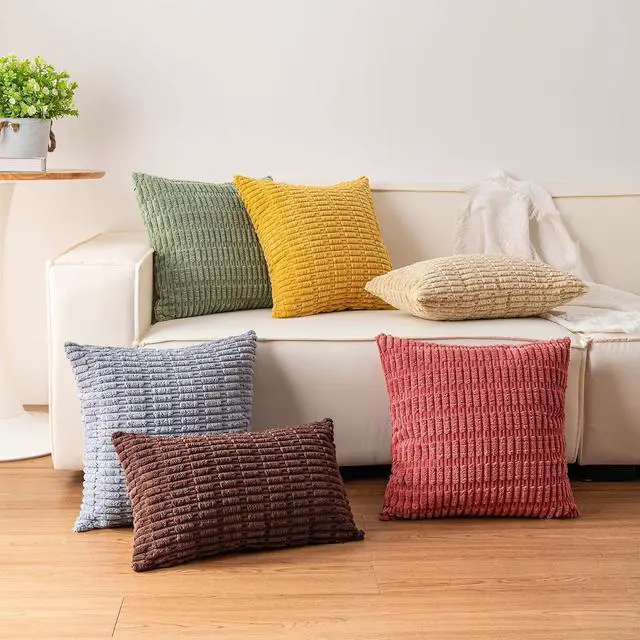 Alt view image 5 of 7 - Aegero Pack of 2 Corduroy Decorative Throw Pillow Covers 18x18 Inch, Black | Fall Soft Striped Pillow Covers Modern Farmhouse Home Decor Christmas Throw Pillow Covers for Sofa Living Room Couch Bed