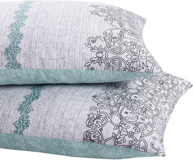 Alt view image 3 of 6 - Wake In Cloud - Bohemian Pillow Cases, Boho Chic Reversible Pattern Printed, Set of 2 Soft Pillowcases Pillow Shams Covers, Teal Gray, King Size 20x36 Inches