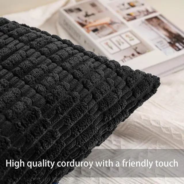 Alt view image 2 of 7 - Aegero Pack of 2 Corduroy Decorative Throw Pillow Covers 18x18 Inch, Black | Fall Soft Striped Pillow Covers Modern Farmhouse Home Decor Christmas Throw Pillow Covers for Sofa Living Room Couch Bed