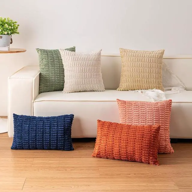 Alt view image 4 of 7 - Aegero Pack of 2 Corduroy Decorative Throw Pillow Covers 18x18 Inch, Black | Fall Soft Striped Pillow Covers Modern Farmhouse Home Decor Christmas Throw Pillow Covers for Sofa Living Room Couch Bed