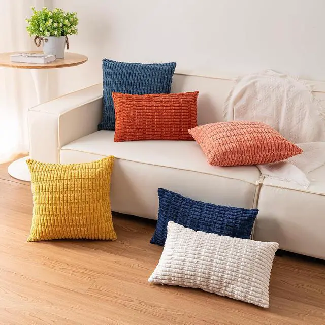 Alt view image 6 of 7 - Aegero Pack of 2 Corduroy Decorative Throw Pillow Covers 18x18 Inch, Black | Fall Soft Striped Pillow Covers Modern Farmhouse Home Decor Christmas Throw Pillow Covers for Sofa Living Room Couch Bed