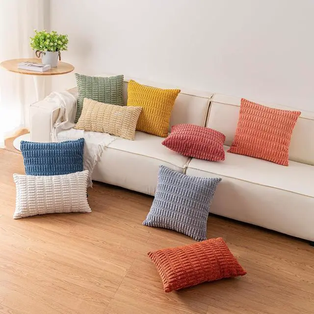 Alt view image 7 of 7 - Aegero Pack of 2 Corduroy Decorative Throw Pillow Covers 18x18 Inch, Black | Fall Soft Striped Pillow Covers Modern Farmhouse Home Decor Christmas Throw Pillow Covers for Sofa Living Room Couch Bed