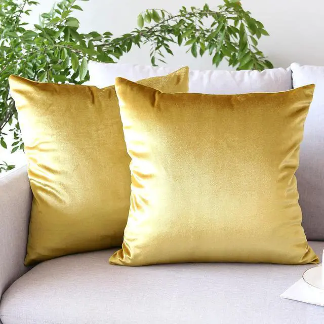 Alt view image 2 of 7 - Hibate 2 Pack Soft Velvet Couch Throw Pillow Covers 16x16 Inch for Sofa Living Room Bedroom (Gold)