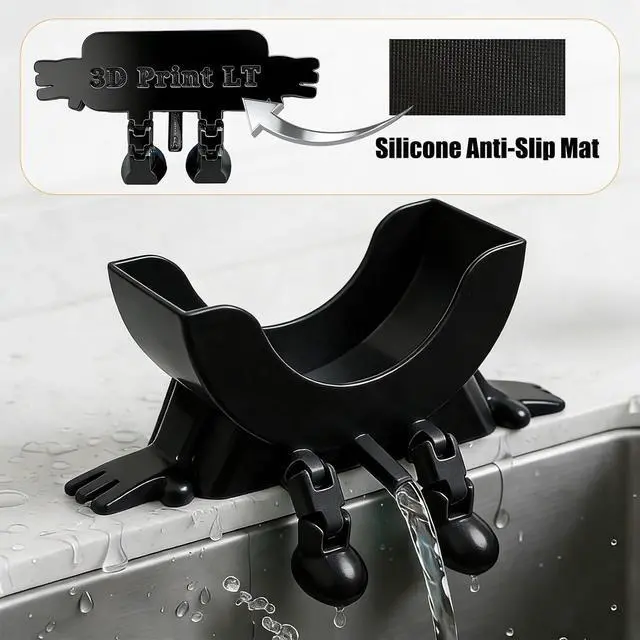 Alt view image 5 of 7 - Cute Hanging Sponge Holder with Drainage,3D Printed Kitchen Funny Sponge Stand for Sink,with non-slip pads,Suitable for Scrub Daddy Holder,Keeps Your Sponge Dry Smiling (Black)