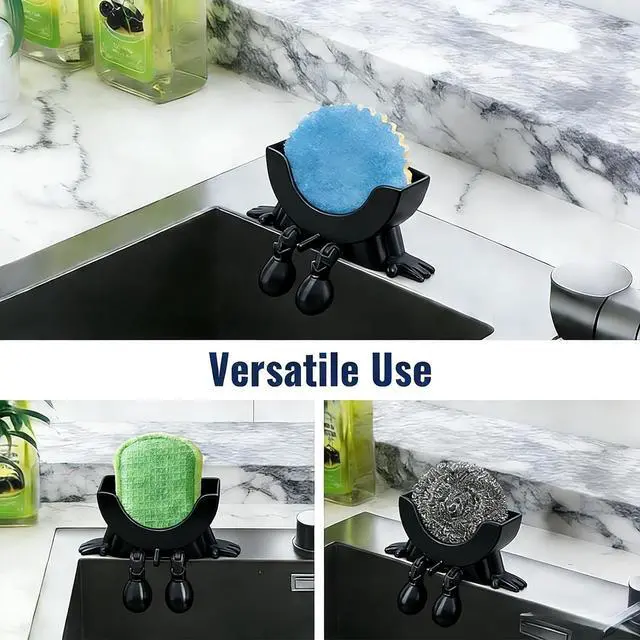 Alt view image 6 of 7 - Cute Hanging Sponge Holder with Drainage,3D Printed Kitchen Funny Sponge Stand for Sink,with non-slip pads,Suitable for Scrub Daddy Holder,Keeps Your Sponge Dry Smiling (Black)