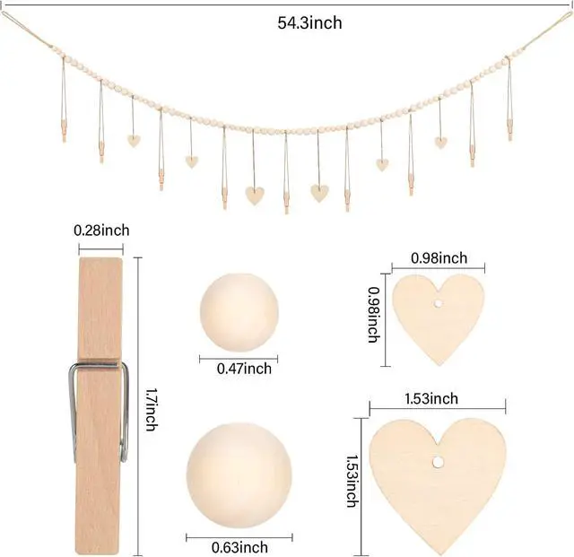 Alt view image 2 of 7 - KLOGTSIND Hanging Photo Display with Clips, Wood Bead String Photo Banner | 9 Wooden Clips, Boho Picture Frames Collage Wall Decor, Photo Hanger for Bedroom, Office, Dorm Decor