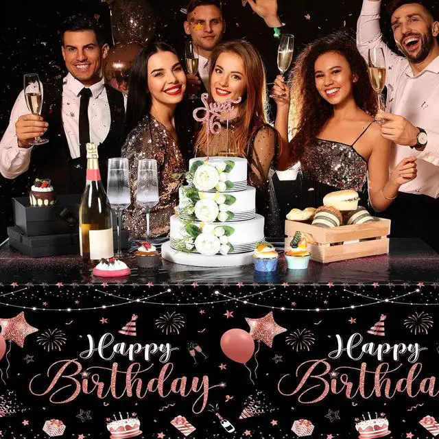 Alt view image 6 of 7 - Tudomro 3 Pcs Plastic Happy Birthday Party Tablecloths,Black Rose Gold | Rectangular Disposable Table Cloth,Waterproof, 108 x 54 Inch, for Happy Birthday Party Decor, Baby Shower Party Supplies