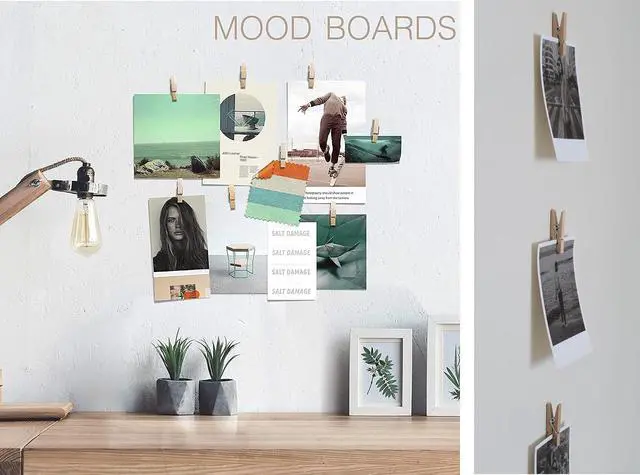 Alt view image 4 of 6 - 20 Pack Mini Self Adhesive Clips for Pictures - Beige Wood Clip Photo Holders for Wall, Poster Hanger, Photo Cards Hanging Display Board & Picture Boards, Artwork Photos Holders Hangers Room Decor