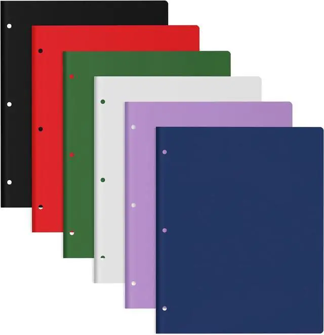 Main image of 6 Pack Plastic Folders with Pockets 3 Hole Punched, Folders 3 Ring Binder | Heavy Duty Pocket Folders, 2 Pocket File Folder, for Letter Size Paper, 6 Assorted Color, for Documents, Office, School
