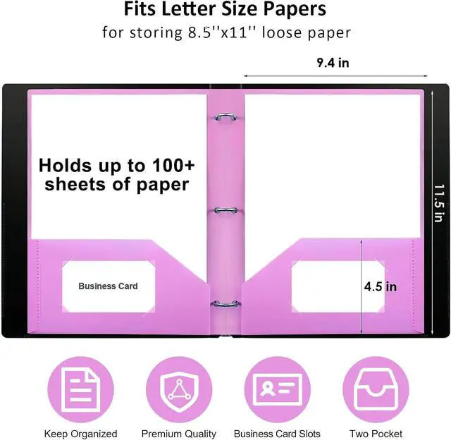 Alt view image 2 of 7 - 6 Pack Plastic Folders with Pockets 3 Hole Punched, Folders 3 Ring Binder | Heavy Duty Pocket Folders, 2 Pocket File Folder, for Letter Size Paper, 6 Assorted Color, for Documents, Office, School