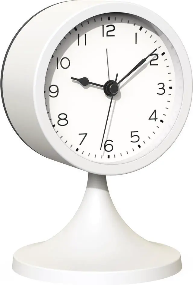 Main image of AYRELY® 3" Analog Alarm Clock, Retro Small Clock, Desk Clock for Bathroom | Cute Battery Operated Table Clock with Silent Movement and Light for Bedroom, Bedside, Living Room Decor and Shelf (White)