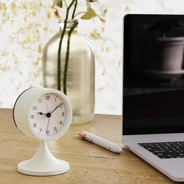 Alt view image 5 of 7 - AYRELY® 3" Analog Alarm Clock, Retro Small Clock, Desk Clock for Bathroom | Cute Battery Operated Table Clock with Silent Movement and Light for Bedroom, Bedside, Living Room Decor and Shelf (White)