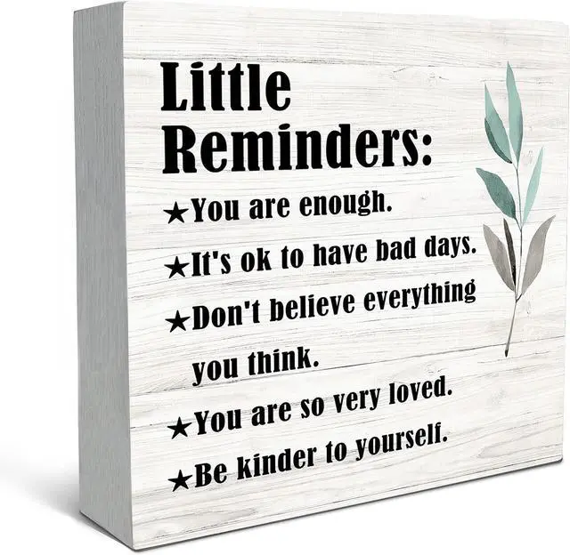 Main image of SRADMO Inspirational Little Reminders Wood Box Sign Desk Decor | Inspirational Desk Decor, Motivational Positive Affirmation Gifts Box Sign For Office Home Dorm Tabletop Shelf Decoration