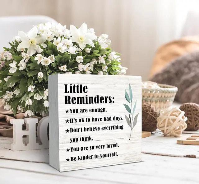 Alt view image 3 of 6 - SRADMO Inspirational Little Reminders Wood Box Sign Desk Decor | Inspirational Desk Decor, Motivational Positive Affirmation Gifts Box Sign For Office Home Dorm Tabletop Shelf Decoration