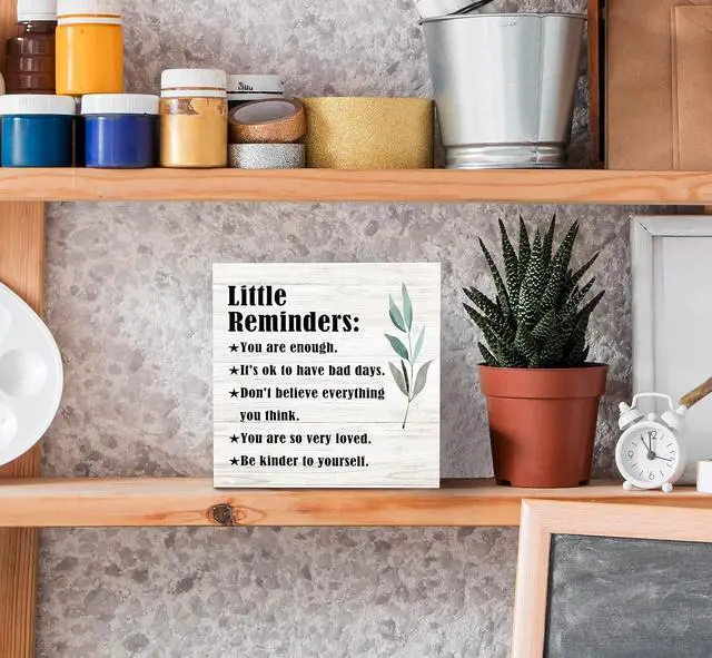 Alt view image 4 of 6 - SRADMO Inspirational Little Reminders Wood Box Sign Desk Decor | Inspirational Desk Decor, Motivational Positive Affirmation Gifts Box Sign For Office Home Dorm Tabletop Shelf Decoration