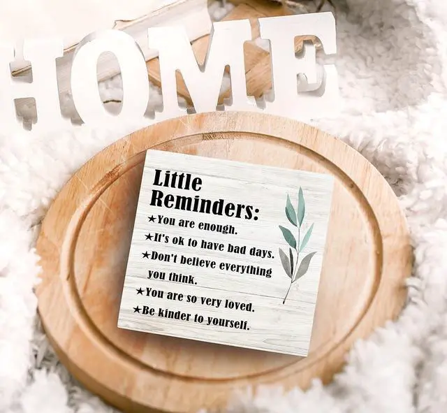 Alt view image 5 of 6 - SRADMO Inspirational Little Reminders Wood Box Sign Desk Decor | Inspirational Desk Decor, Motivational Positive Affirmation Gifts Box Sign For Office Home Dorm Tabletop Shelf Decoration