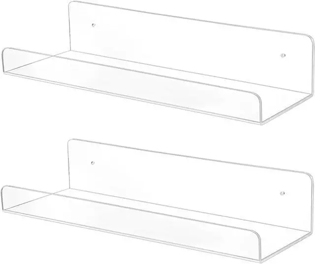 Main image of TONICE 2 Pack Acrylic Shelves for Wall 6in Floating Shelf Wall Mounted Set for Room, Bedroom, Bathroom, Kitchen, Living Room, Office Book Shelf Storage Decor