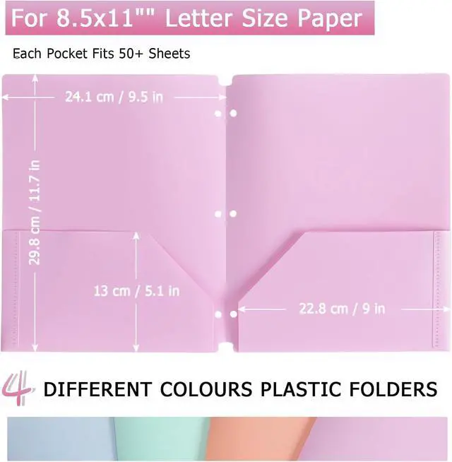 Alt view image 3 of 7 - Tamaki Plastic Folders with Pockets, Letter Size Paper, Pastel Color, 4 PCS | Heavy Duty Two Pocket Folder 3 Ring Folders for Documents