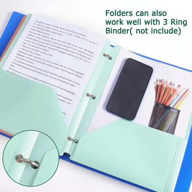 Alt view image 5 of 7 - Tamaki Plastic Folders with Pockets, Letter Size Paper, Pastel Color, 4 PCS | Heavy Duty Two Pocket Folder 3 Ring Folders for Documents