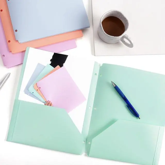 Alt view image 7 of 7 - Tamaki Plastic Folders with Pockets, Letter Size Paper, Pastel Color, 4 PCS | Heavy Duty Two Pocket Folder 3 Ring Folders for Documents