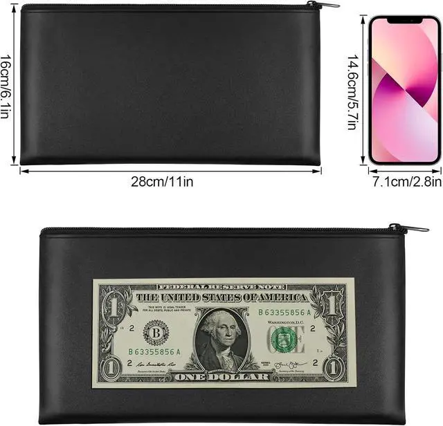 Alt view image 2 of 7 - 2 Pieces Money Bags with Zipper, 11x6.1 inch Money Pouch, Bank Bag, Cash Bag, Check Wallet, Cosmetics
