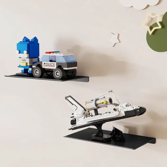 Alt view image 4 of 7 - MKO 8" Small Floating Shelves for Wall, Metal Wall Mounted Shelf for Bathroom, Bedroom, Living Room, Kitchen, Little Mini Tiny Display Hanging Shelves for Books/Storage/Room Decor 2 Packs, Black