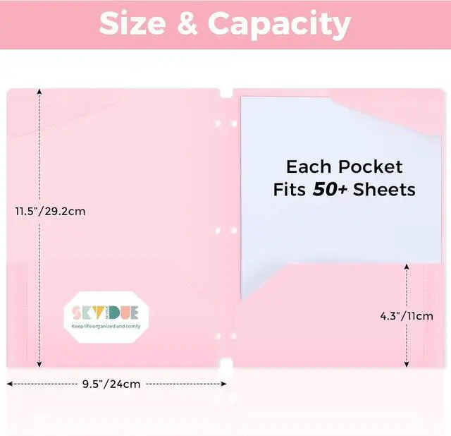 Alt view image 2 of 7 - SKYDUE Plastic Folders with Pockets, 6 Pack File Folders with Tabs & Stay-Put Flaps, 3 Hole Punch 2 Pocket Folders for 3 Ring Binder, Letter Size Document Organizer for School Office, Sweet Pastels