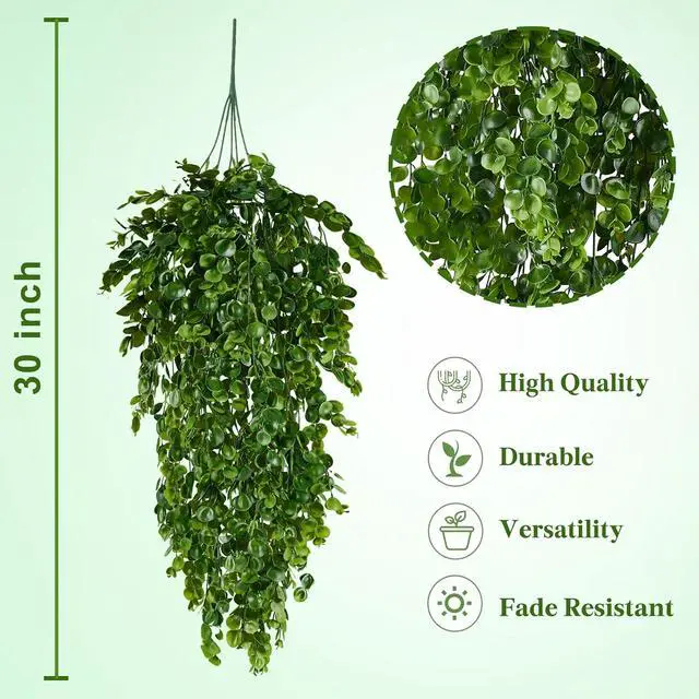 Alt view image 4 of 7 - 2Pcs Fake Hanging Plants Faux Greenery for Outdoor Planters Wall Plants Hanging Plants Artificial Decor Trailing Plants for Indoor Outdoor Plants Decor