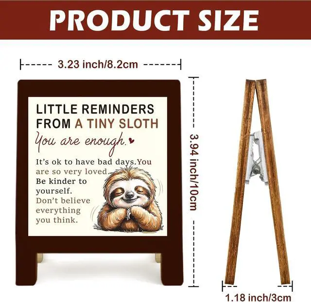 Alt view image 2 of 7 - Inspirational Desk Decor, Little Reminders Desk Sign, Sloth Gifts, Positive Affirmation Gifts, Mental Health Motivational Wooden Plaque Sign for Therapy Office Cubicle Accessories Decoration