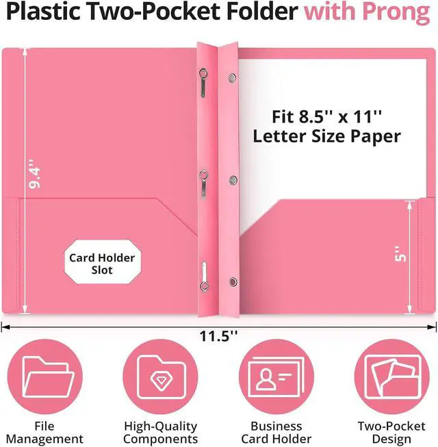 Alt view image 2 of 7 - Plastic Folders with Pockets and Prongs (6 Pack, Pastel Colors), 2-Pocket Poly Folders with 3 Hole Punch and Business Card Slot, Fits Letter Size Paper, for School, Office, or Home Use