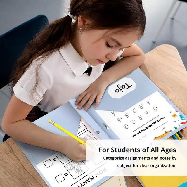 Alt view image 5 of 7 - Plastic Folders with Pockets and Prongs (6 Pack, Pastel Colors), 2-Pocket Poly Folders with 3 Hole Punch and Business Card Slot, Fits Letter Size Paper, for School, Office, or Home Use