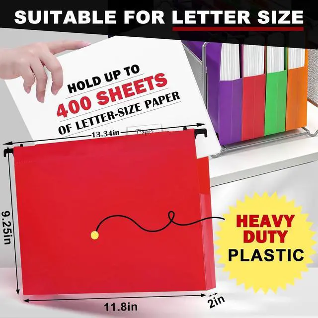 Alt view image 4 of 7 - Navona 5 Pack Heavy Duty Plastic Hanging File Folders, Letter Size | Water-Resistant & Durable, 2" Expandable Pockets, Adjustable Hanging Hooks, 5 Assorted Colors, Ideal for Home & Office