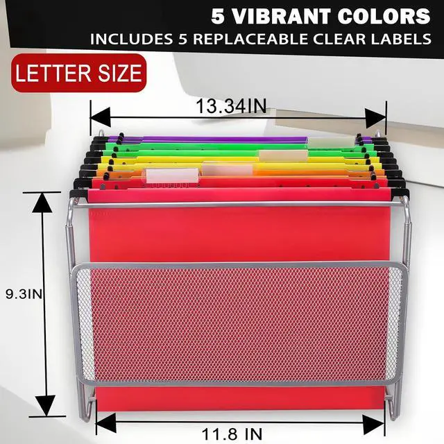 Alt view image 5 of 7 - Navona 5 Pack Heavy Duty Plastic Hanging File Folders, Letter Size | Water-Resistant & Durable, 2" Expandable Pockets, Adjustable Hanging Hooks, 5 Assorted Colors, Ideal for Home & Office
