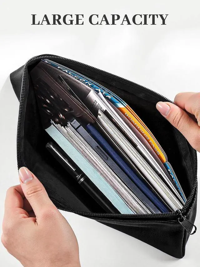 Alt view image 6 of 7 - SMARTAKE Money Bags with Zipper, DIY Labels, 11.5 x 6.2 Inches, 2-Pack | Waterproof Money Coin Pouch Purse, Soft PU Leather, for Bills Invoices Bank Deposits Receipts Storage and Organize (Black)