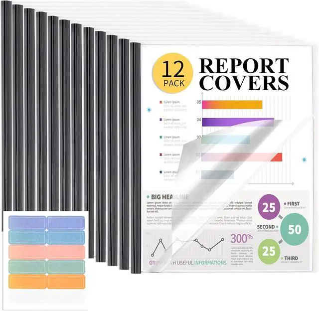 Main image of Utron 12 Pack Report Covers, 70 Sheet Capacity Presentation Folders, Clear Report Covers with Sliding Bar, Report Folder for A4 and Letter Size Paper