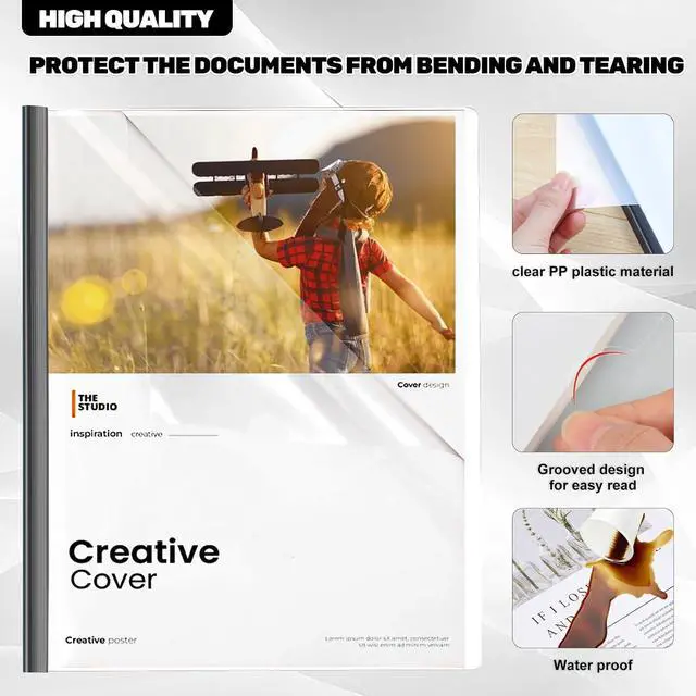 Alt view image 3 of 7 - Utron 12 Pack Report Covers, 70 Sheet Capacity Presentation Folders, Clear Report Covers with Sliding Bar, Report Folder for A4 and Letter Size Paper