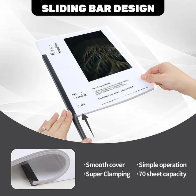 Alt view image 4 of 7 - Utron 12 Pack Report Covers, 70 Sheet Capacity Presentation Folders, Clear Report Covers with Sliding Bar, Report Folder for A4 and Letter Size Paper