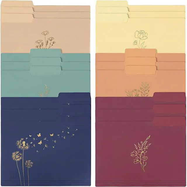 Main image of EOOUT 18 Pack Decorative File Folders Plastic Floral Colored Folders with Gold Foil Vintage 8.6 x 11.6 Inch 1/3 Cut Tab Letter Size for Office School Home