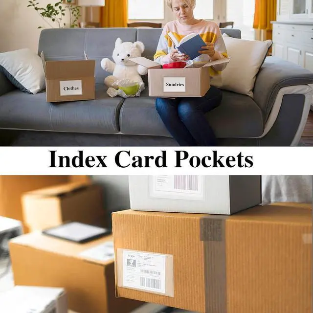 Alt view image 4 of 6 - 36 Pack 3" x 5" Adhesive Index Card Holders Clear PVC Label Holders | Top-loading label pockets, removable adhesive, clear PVC, for bins, shelves, totes, library and office use