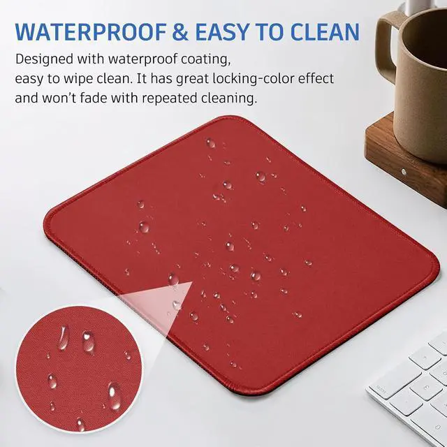 Alt view image 6 of 6 - red Mouse Pad, Nice and Cute Mouse Pad, Splash-Proof Textured 10.2 x 8.2Inch, Stitched Edge Non-Slip Waterproof Rubber Mouse Pad