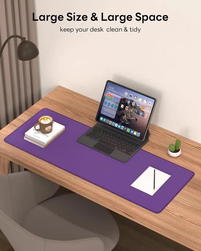 Alt view image 2 of 7 - Mouse Pad 31.5x11.8in Large Desk Mat Non-Slip for Office | Stitched edges prevent fraying, rubber non-slip base keeps pad stable, large mousepad for home, work and gaming, Purple