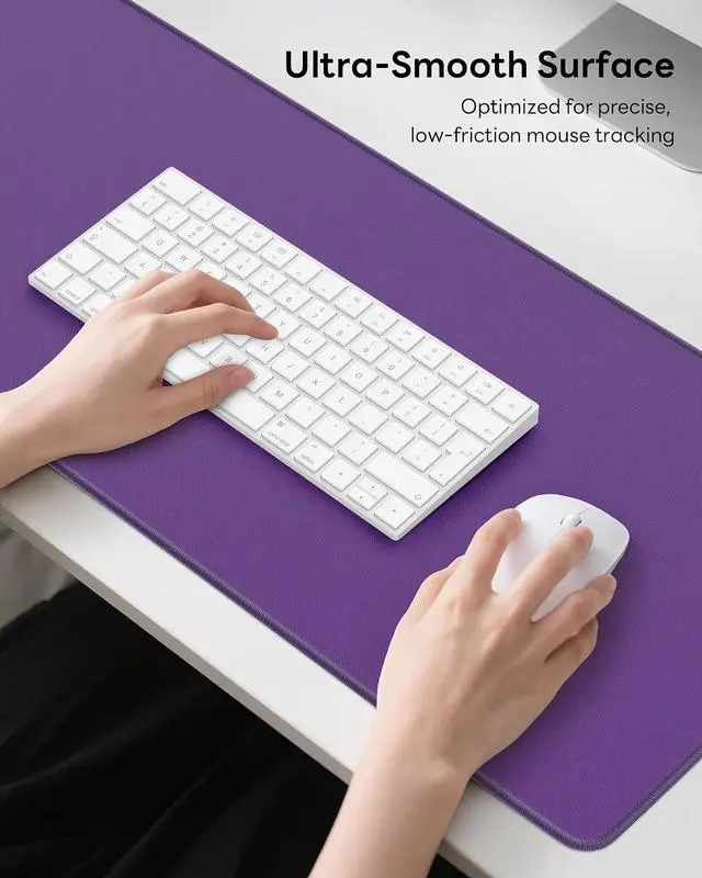 Alt view image 3 of 7 - Mouse Pad 31.5x11.8in Large Desk Mat Non-Slip for Office | Stitched edges prevent fraying, rubber non-slip base keeps pad stable, large mousepad for home, work and gaming, Purple