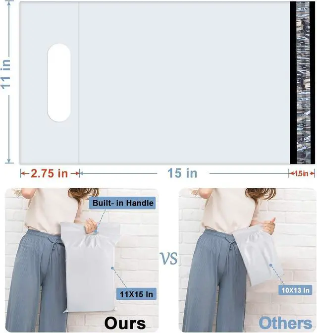 Alt view image 2 of 7 - White Poly Mailers 11x15 Inch, 20 Pack Plastic Shipping Bags | Ideal for Clothing, Small Business Parcel Mailing and Package Delivery