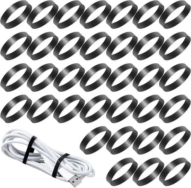 Main image of 100 PCS Silicone Rubber Bands, 1"/25mm Diameter Black Small Rubber Bands Elastic Flat Cable Ties, Reusable Strong Round Rubberbands Thick Rubbers Band Heavy Duty for Wire Cord Cable Wrapping Bundle